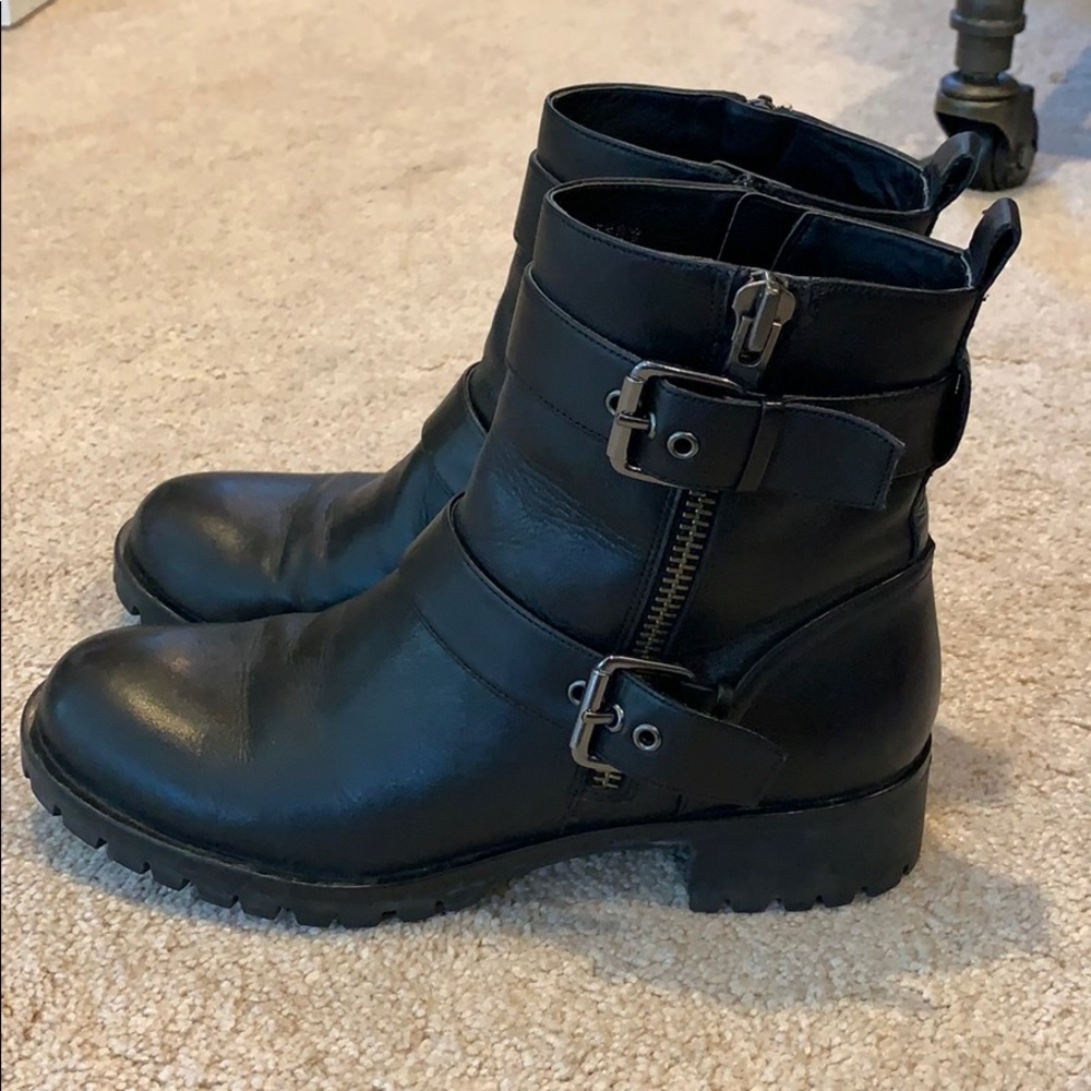 Black buckle leather booties